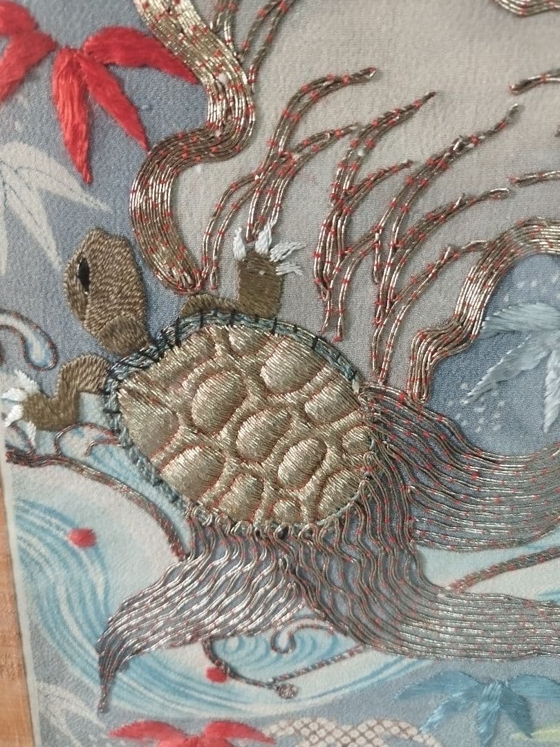 あああ　縁起物 鶴亀 刺繍 打掛 額装 和風インテリア アンティーク