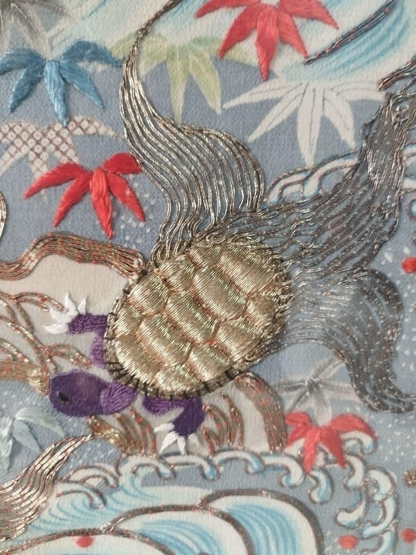 あああ　縁起物 鶴亀 刺繍 打掛 額装 和風インテリア アンティーク