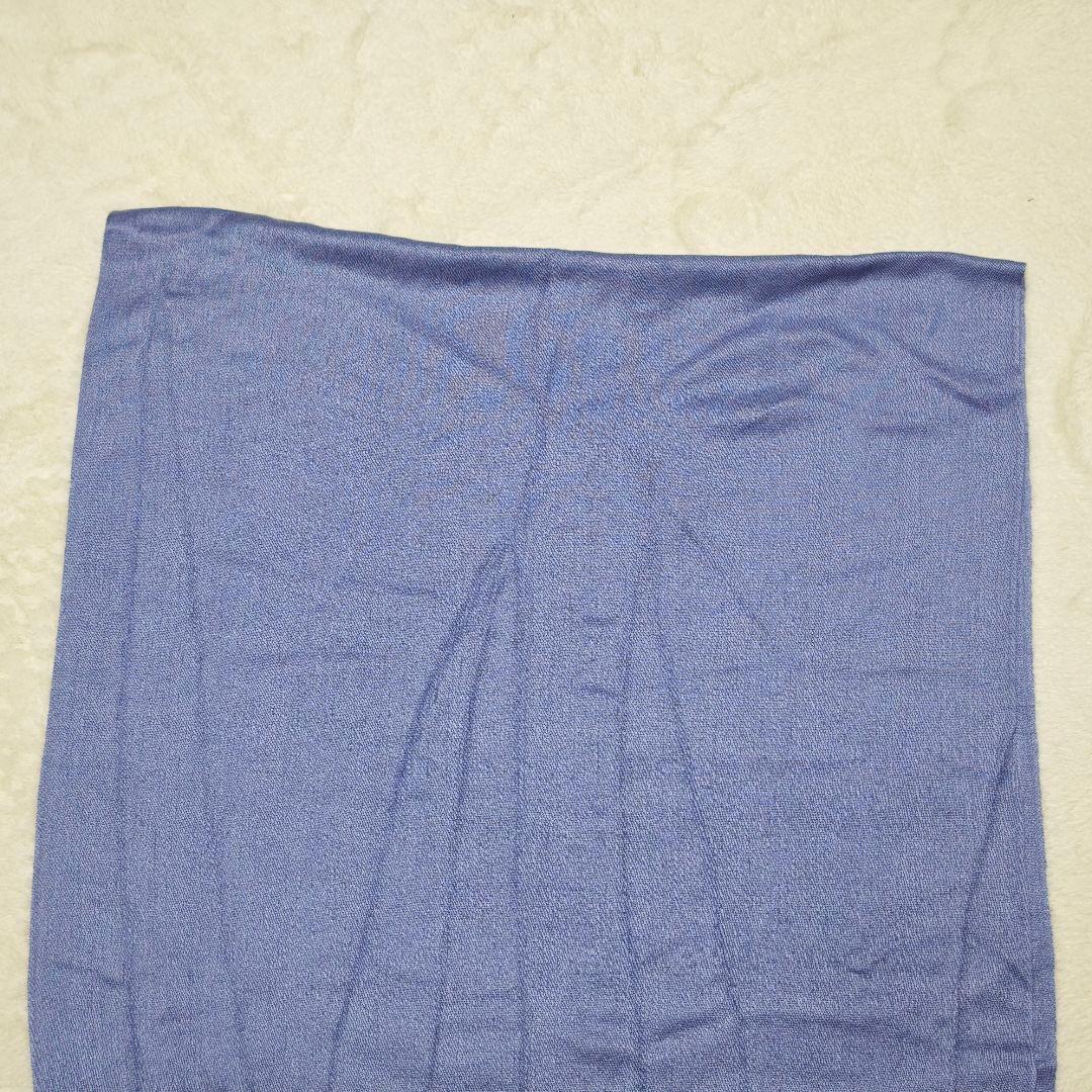 美品✨フルラ　シルク　カシミヤ混　大判ストール　ビーズ付フリンジ　ライトブルー