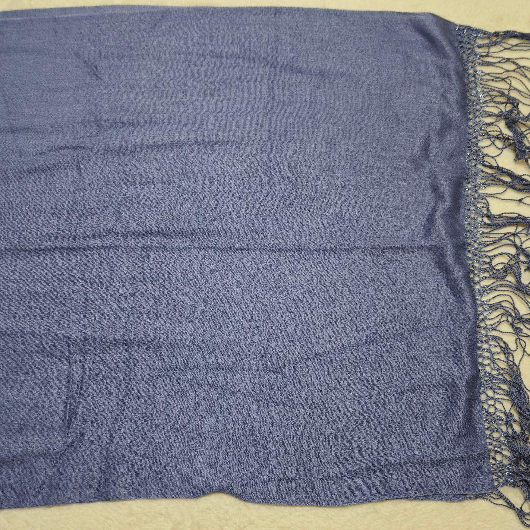美品✨フルラ　シルク　カシミヤ混　大判ストール　ビーズ付フリンジ　ライトブルー
