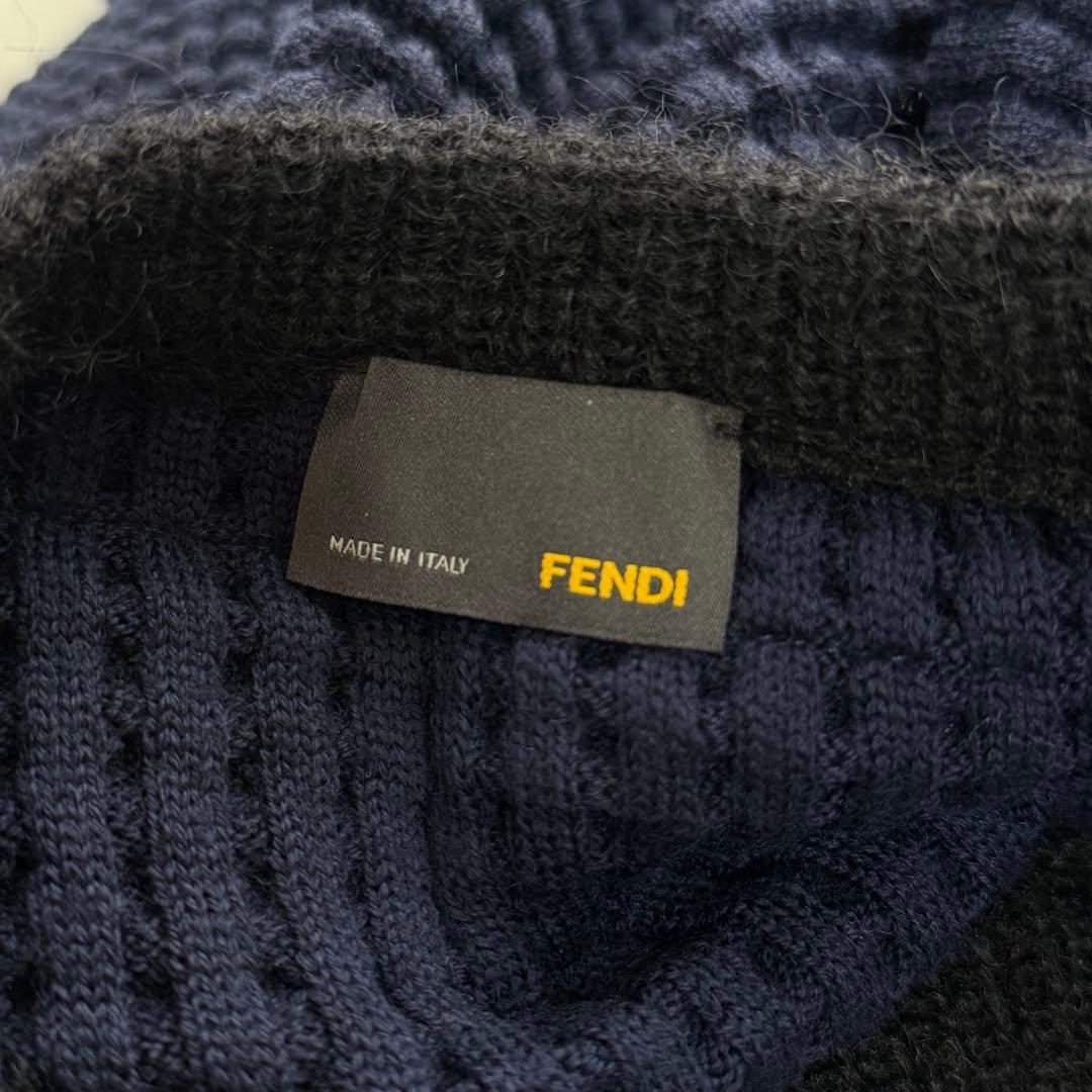 極美品✨フェンディ ワッフルニットワンピース ネイビー 38 パフスリーブ