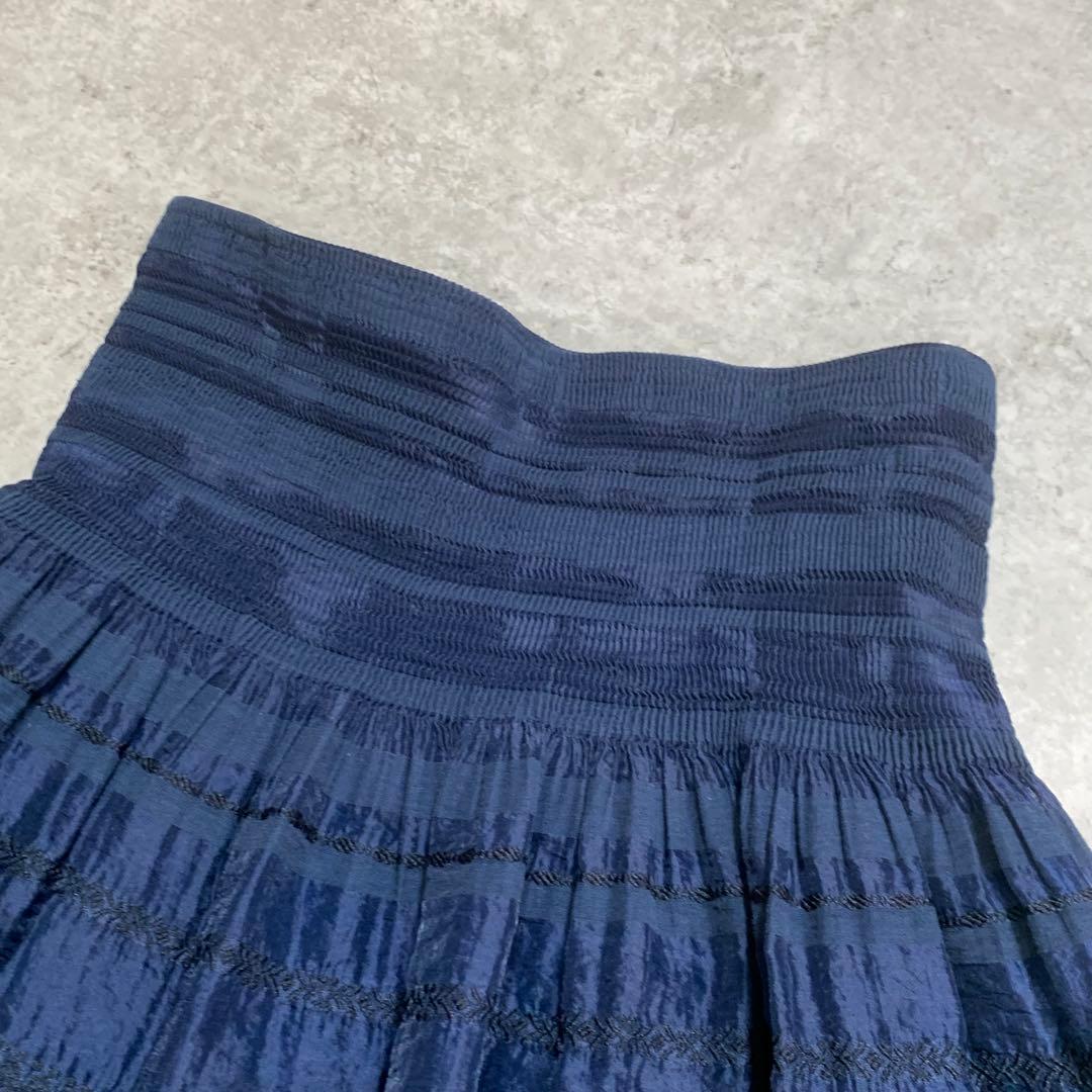 【Comme ca Mature】総刺繍 ギャザー ロングスカート ネイビー F