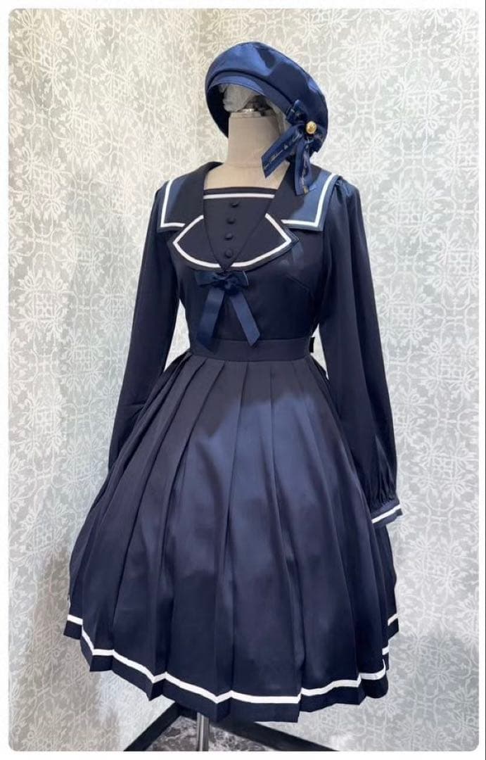 Amavel テーラードセーラープリーツワンピース　ネイビー　Navy