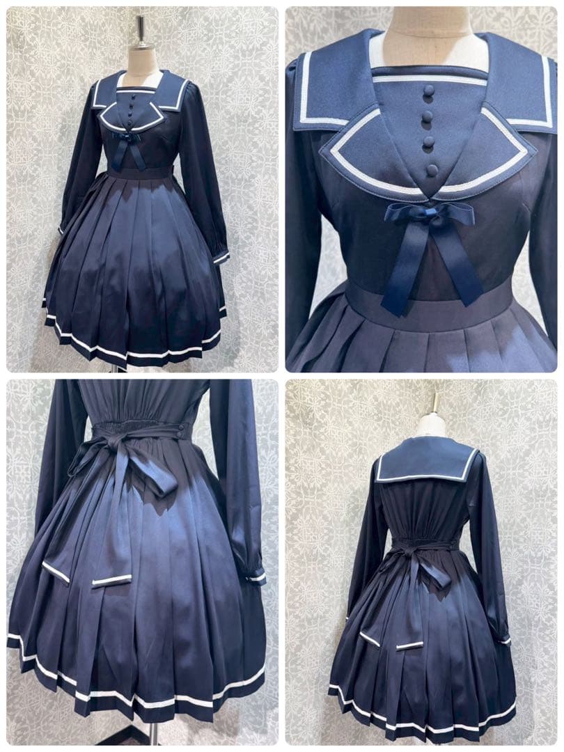 Amavel テーラードセーラープリーツワンピース　ネイビー　Navy