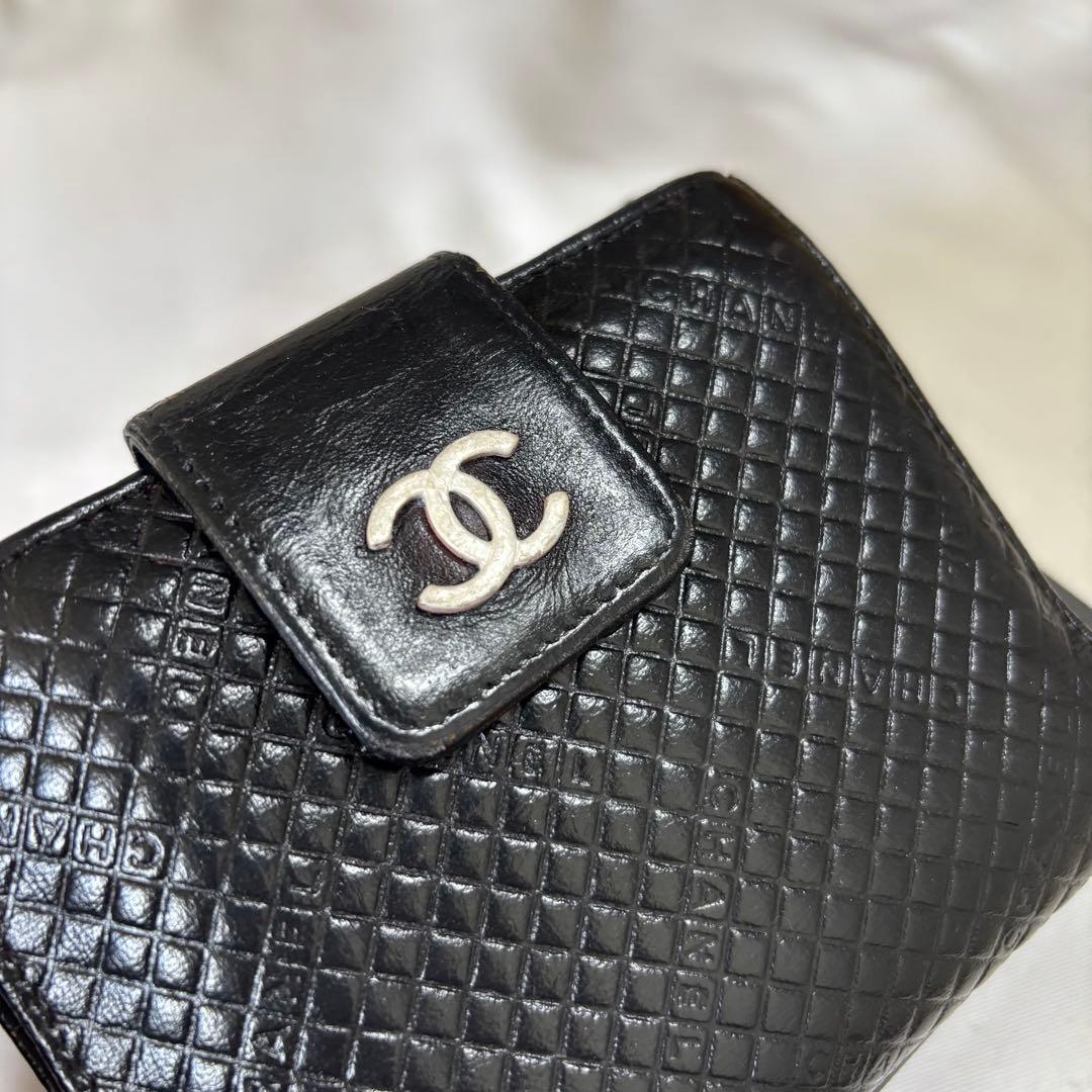 ✨CHANEL✨ガード付✨シャネル◆ブラック◆フルレザー◆折り財布◆シリアル有