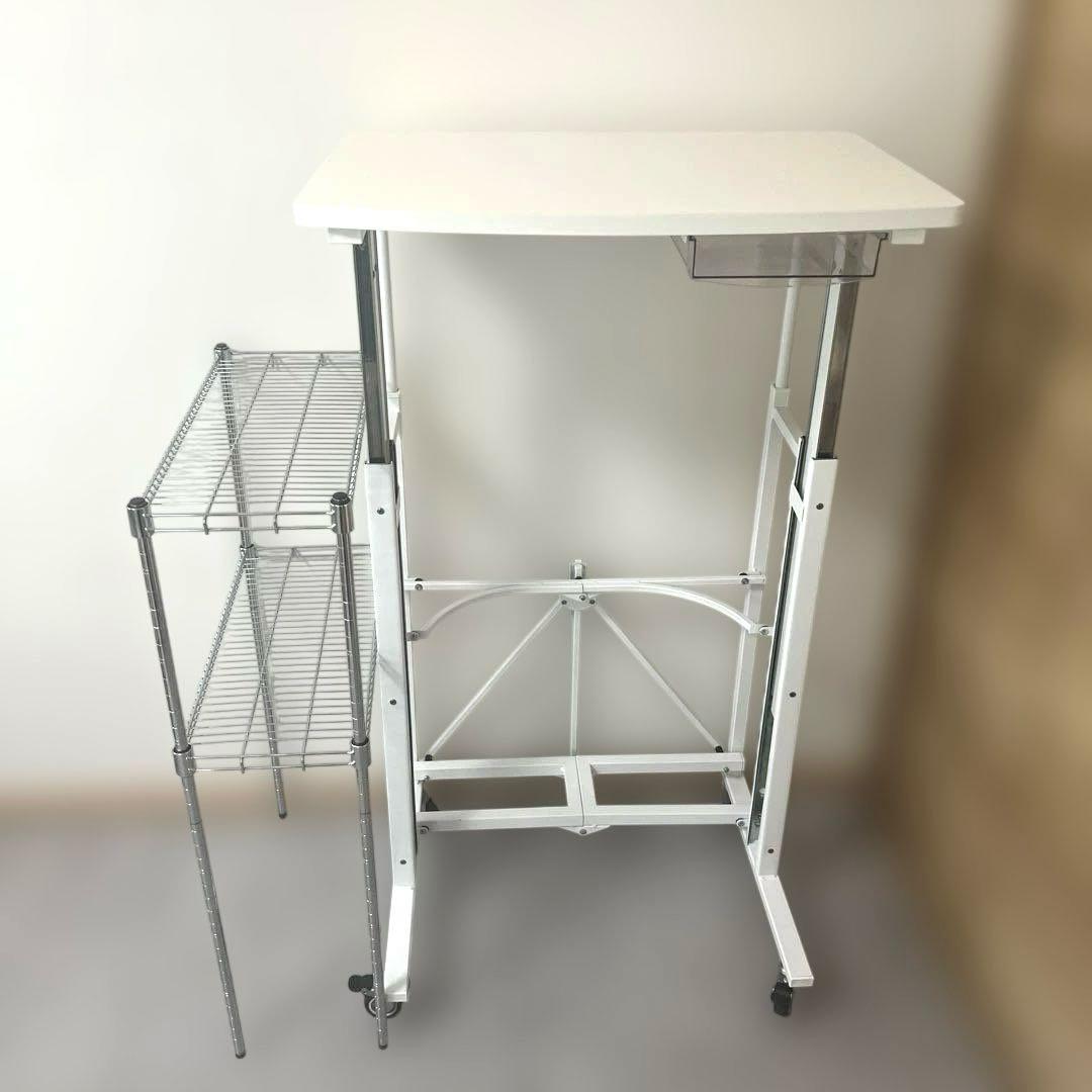 E-WIN 折りたたみ式 ホワイト パソコンデスク　引き出し＆ラック