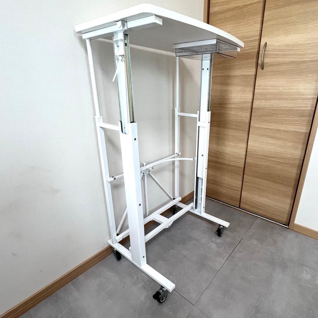 E-WIN 折りたたみ式 ホワイト パソコンデスク　引き出し＆ラック