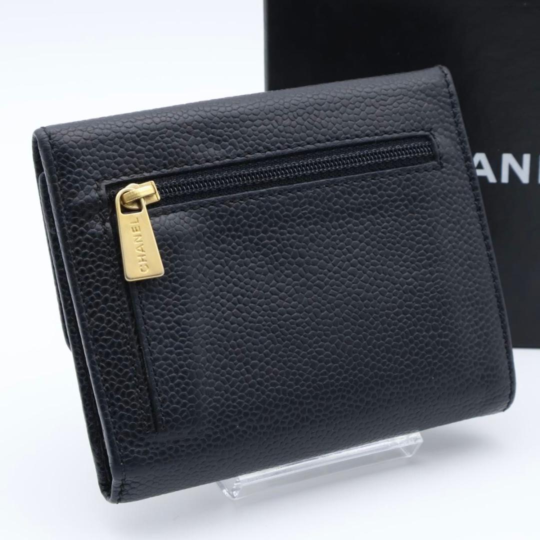 【極美品】CHANEL ココマーク　三つ折り財布　キャビアスキン　黒