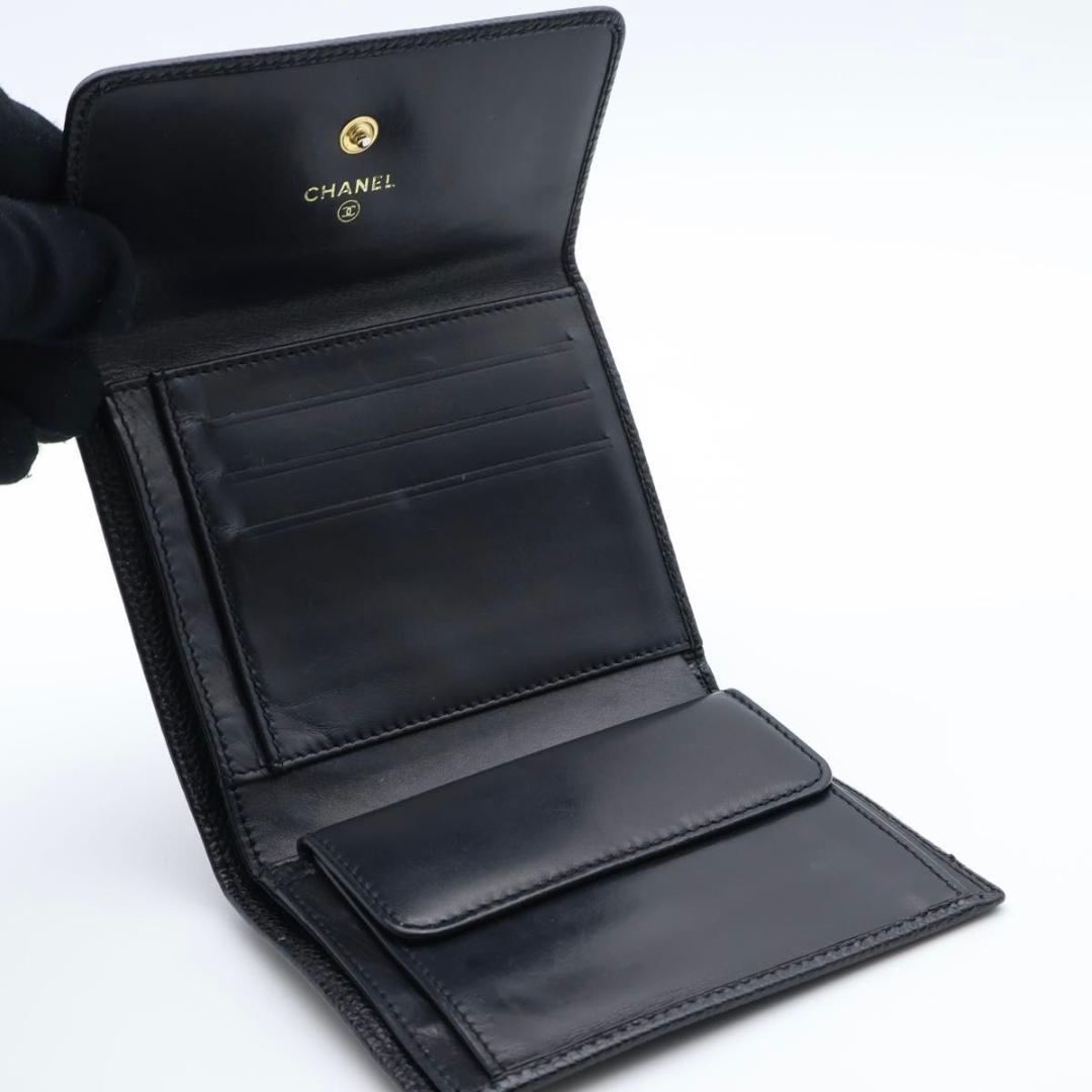 【極美品】CHANEL ココマーク　三つ折り財布　キャビアスキン　黒