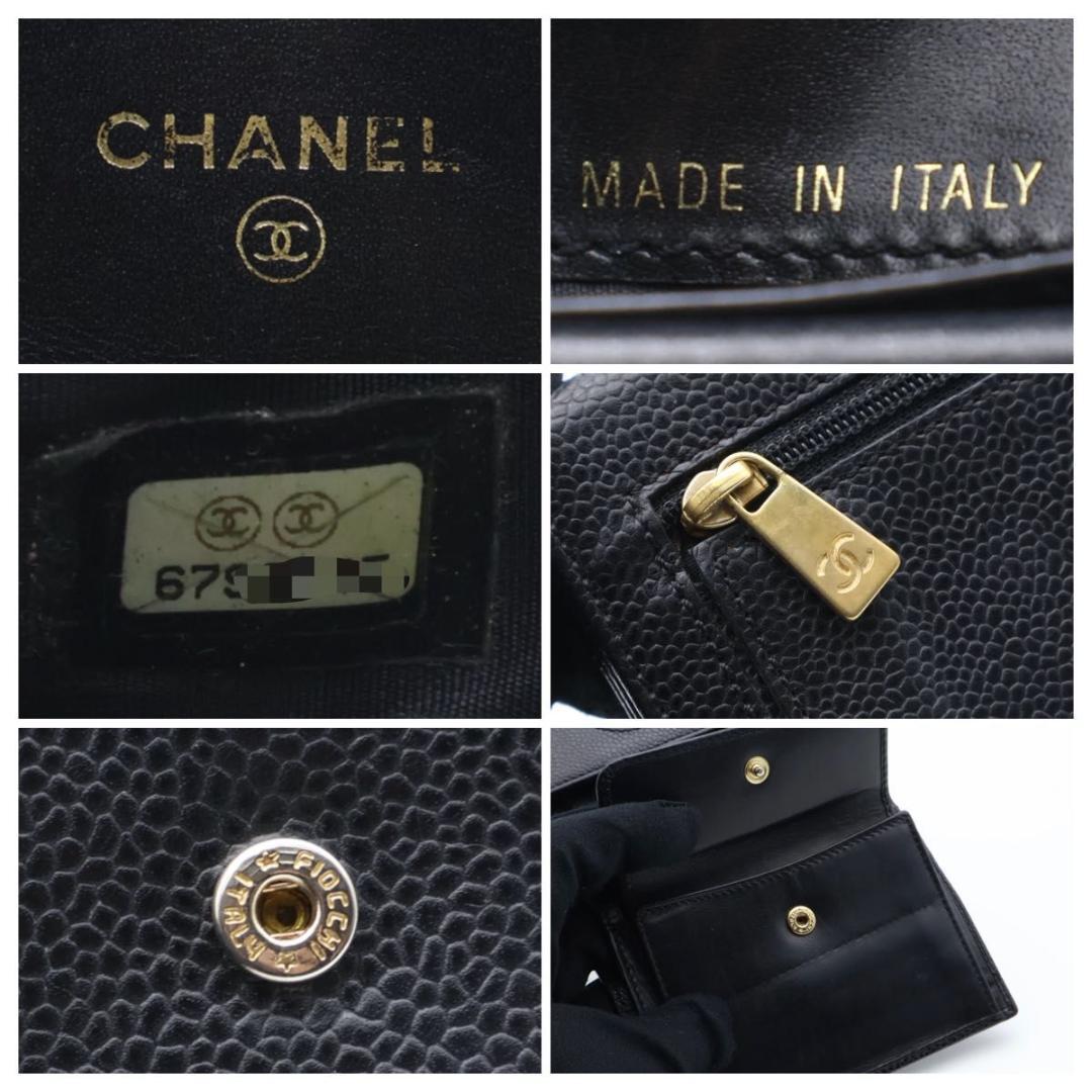 【極美品】CHANEL ココマーク　三つ折り財布　キャビアスキン　黒