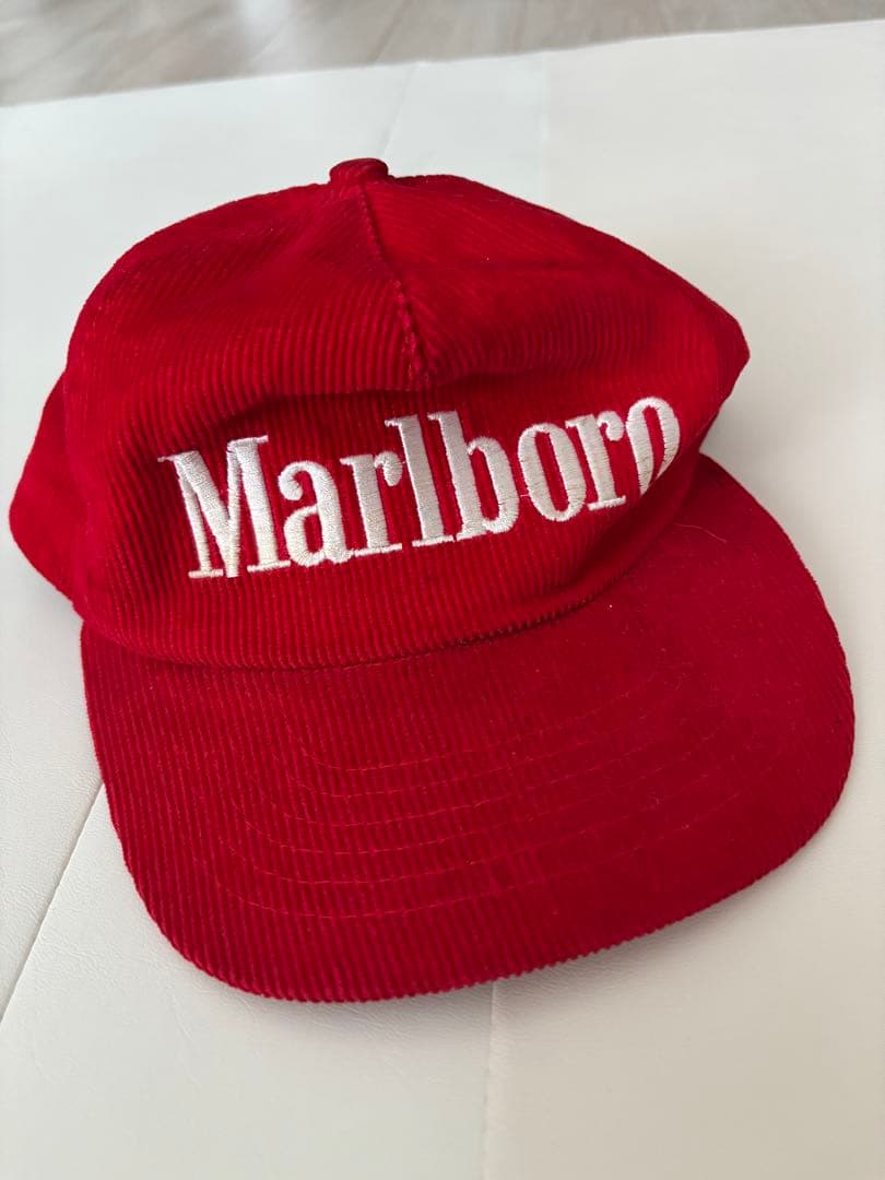 Marlboro マルボロ コーデュロイキャップ レッド 企業ロゴ 古着USA