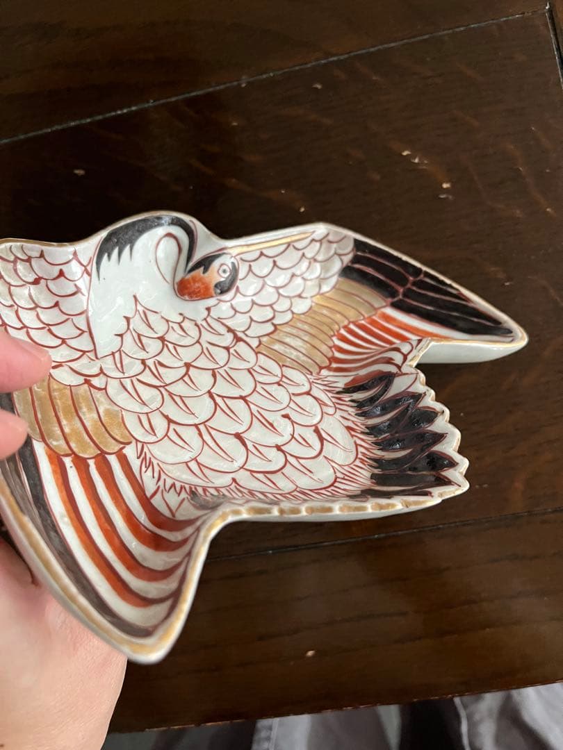 古伊万里　江戸中期　変形皿　鶴形　陽刻　　元禄伊万里