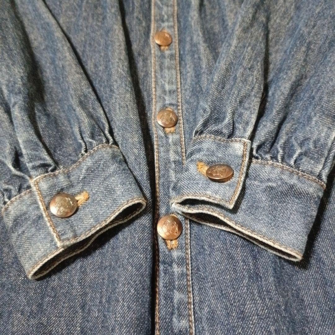 【EVISU】花刺繍 カモメ 厚手デニムワンピース サイズ34 エヴィス