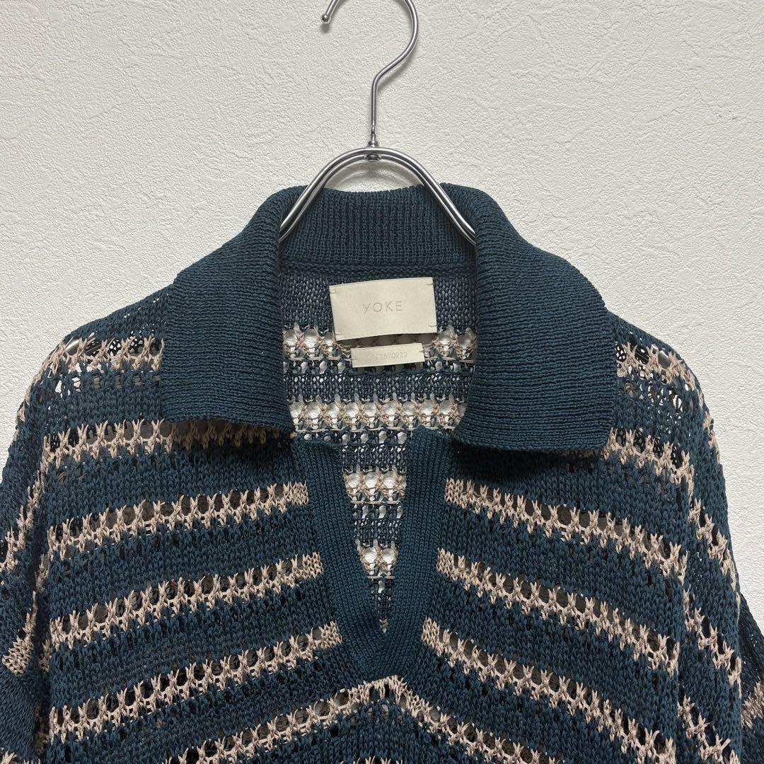 【今期25SS/極美】YOKE ボーダー メッシュニット スキッパーポロ 2 緑