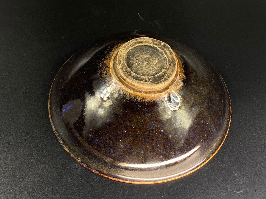 (クレヨン7色) 平茶碗 天目 哥釉 唐物京焼李朝江戸 時代品 径15cm