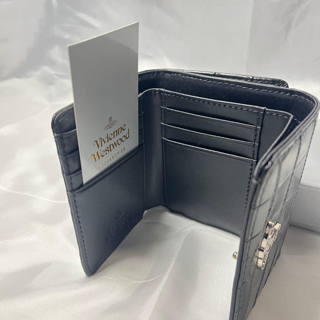 新品 Vivienne Westwood ブラック クロコダイル柄 三つ折り財布