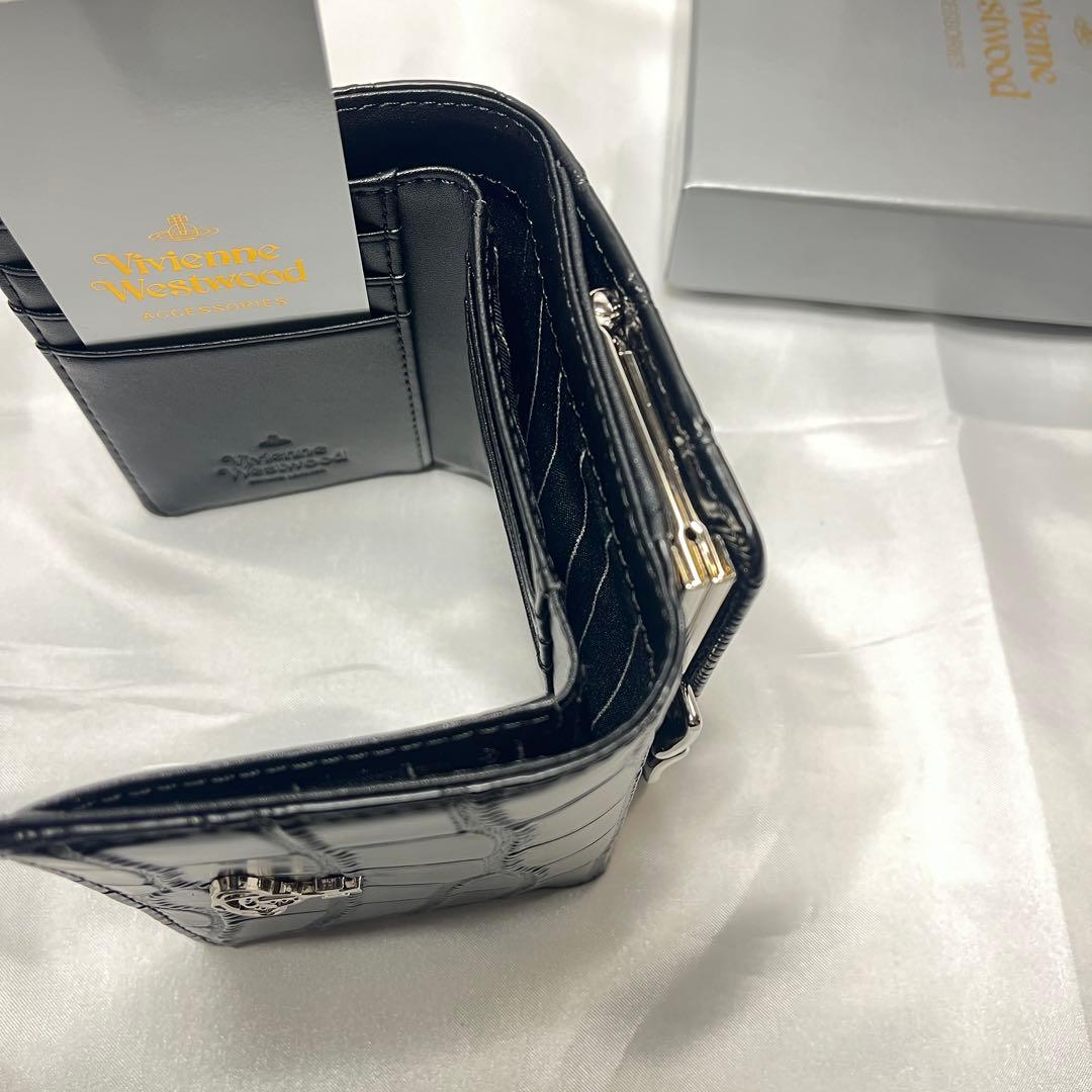 新品 Vivienne Westwood ブラック クロコダイル柄 三つ折り財布
