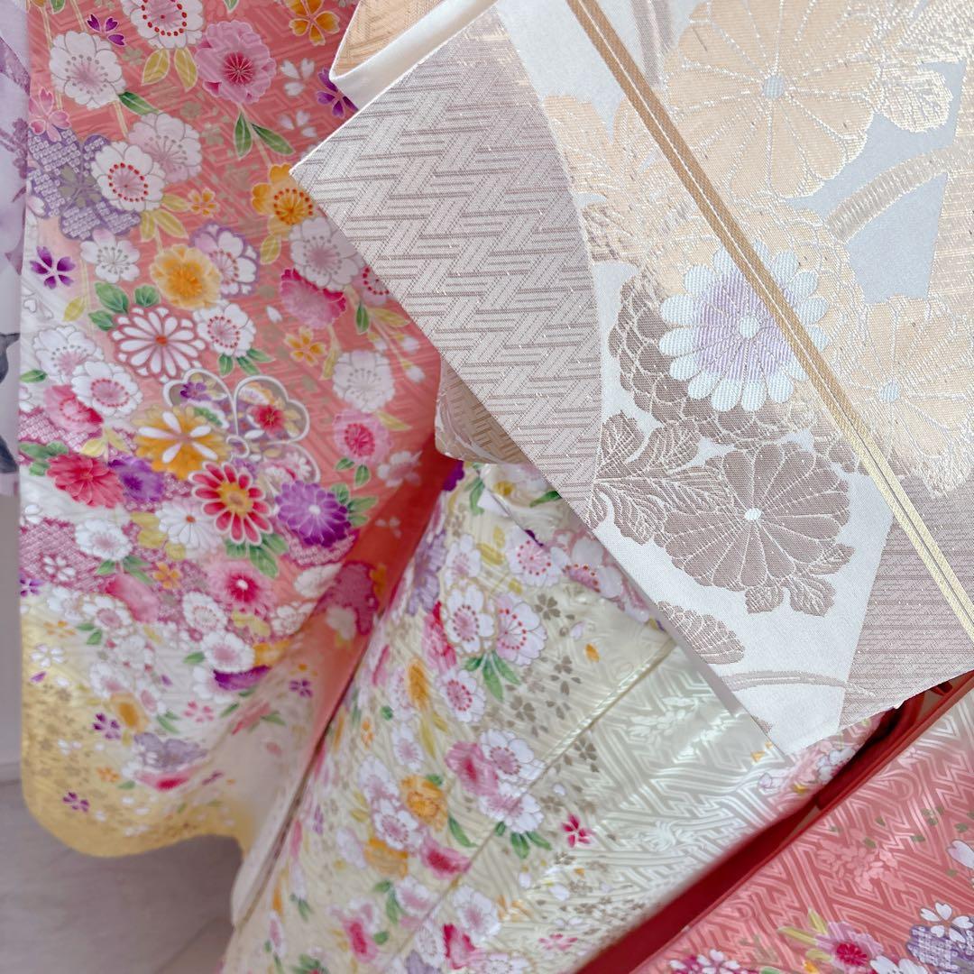 正絹振袖フルセット 淡い華やかな色 花柄 金彩 成人式にも！！ピンク 黄