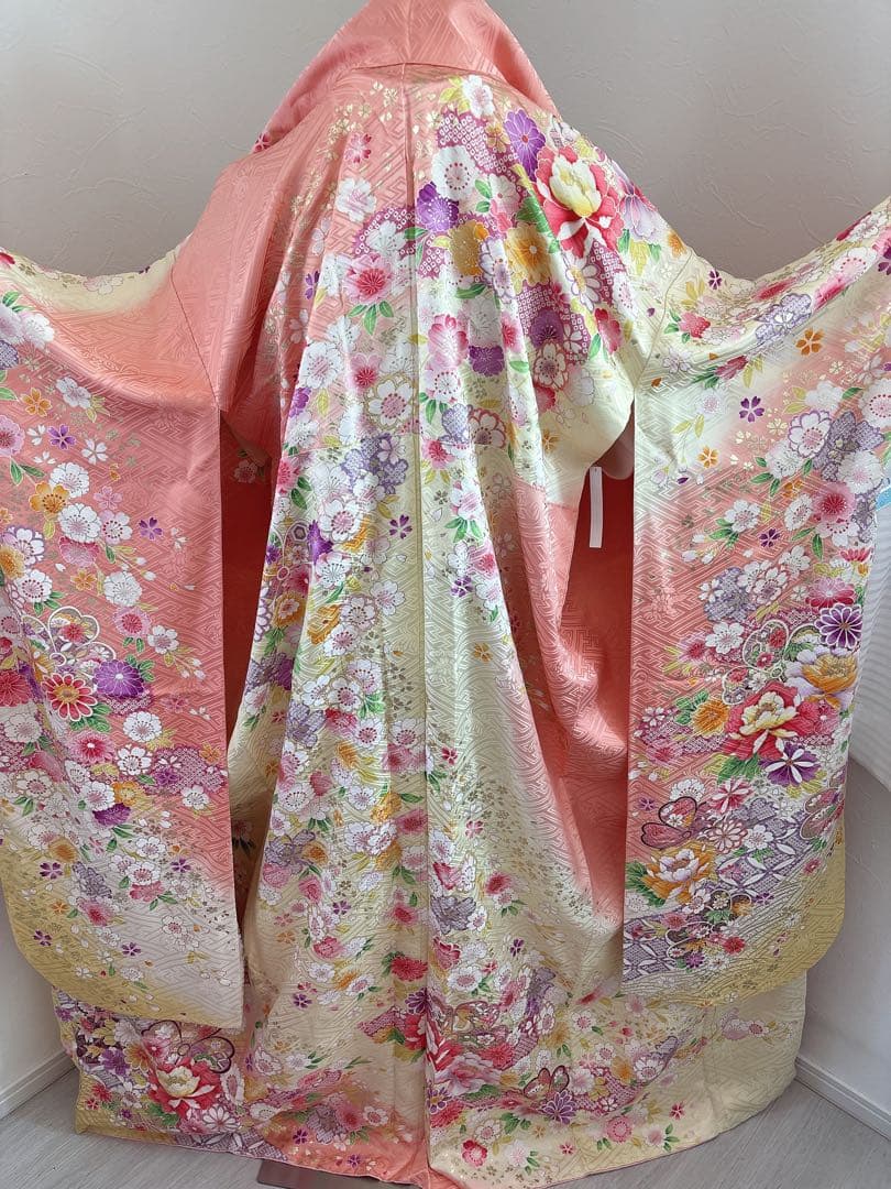 正絹振袖フルセット 淡い華やかな色 花柄 金彩 成人式にも！！ピンク 黄