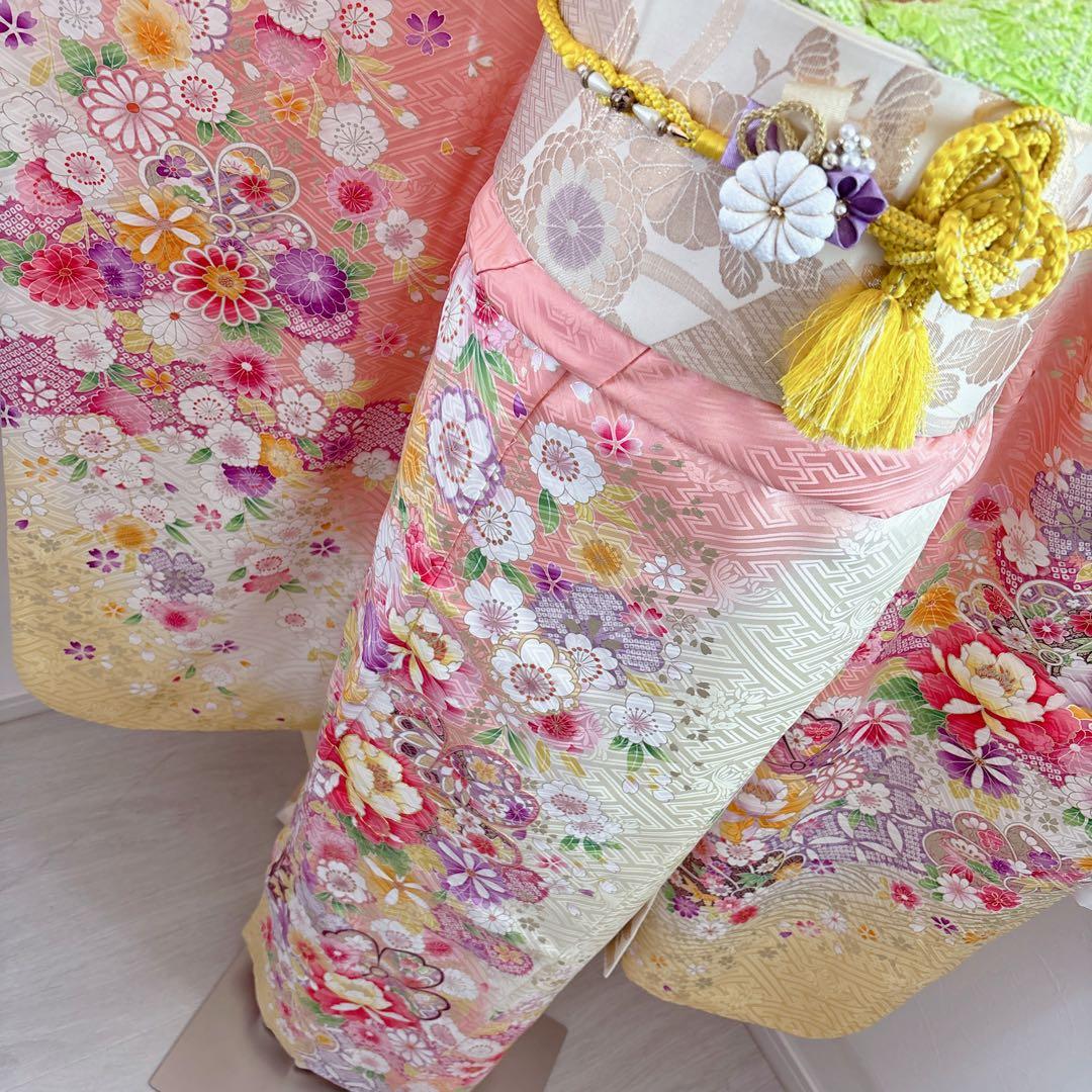 正絹振袖フルセット 淡い華やかな色 花柄 金彩 成人式にも！！ピンク 黄