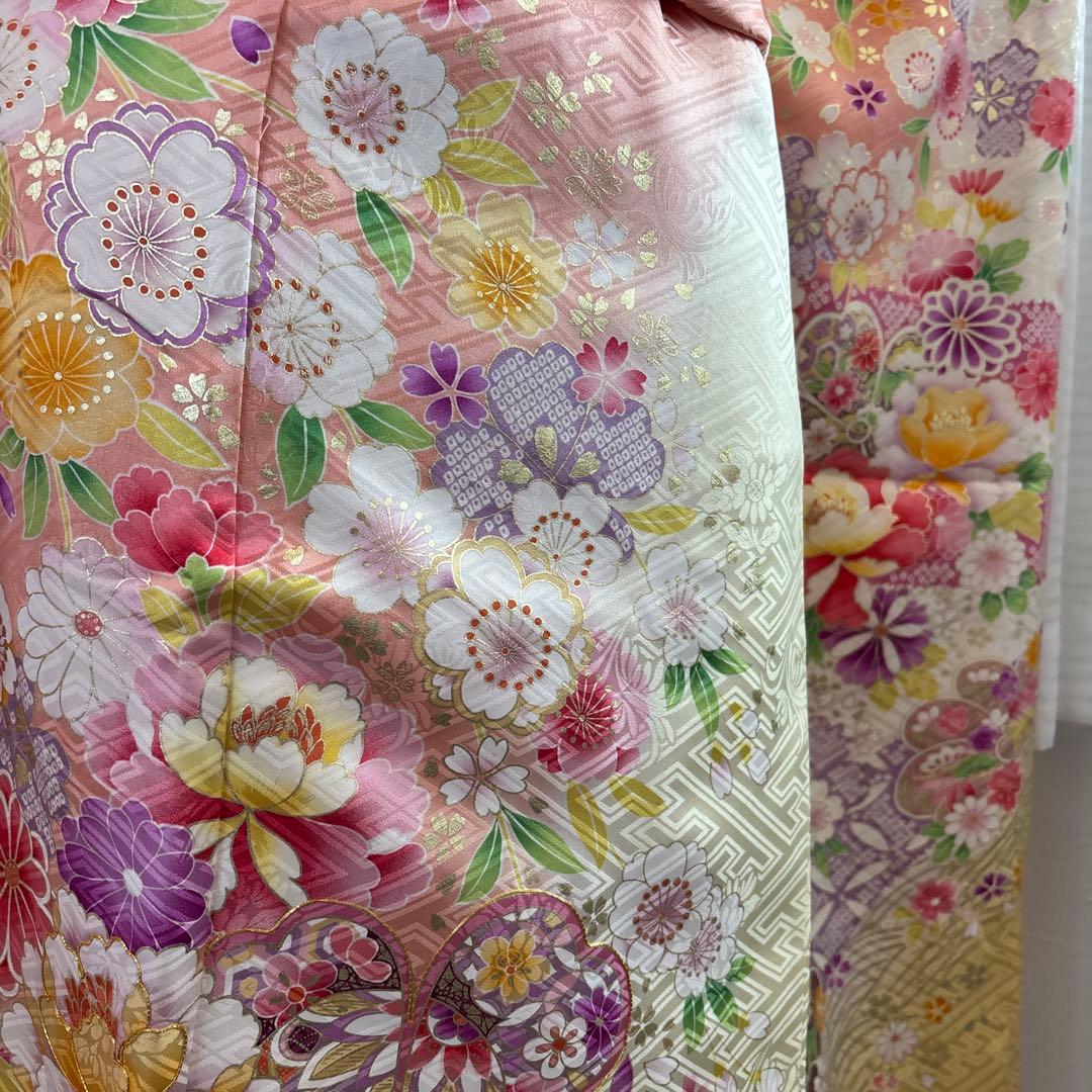 正絹振袖フルセット 淡い華やかな色 花柄 金彩 成人式にも！！ピンク 黄