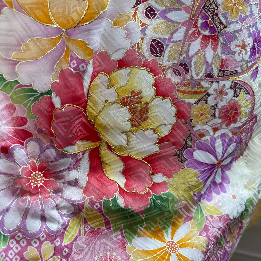 正絹振袖フルセット 淡い華やかな色 花柄 金彩 成人式にも！！ピンク 黄