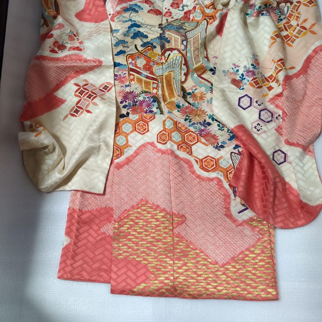✨50% OFF✨振袖 ピンク系 花柄 金色の帯長襦袢の3点セット