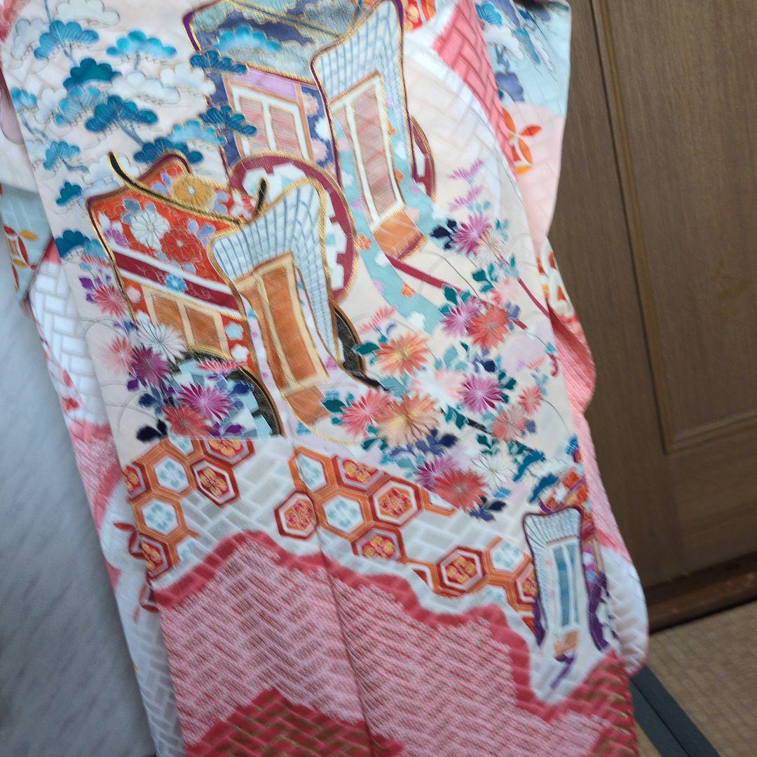 ✨50% OFF✨振袖 ピンク系 花柄 金色の帯長襦袢の3点セット
