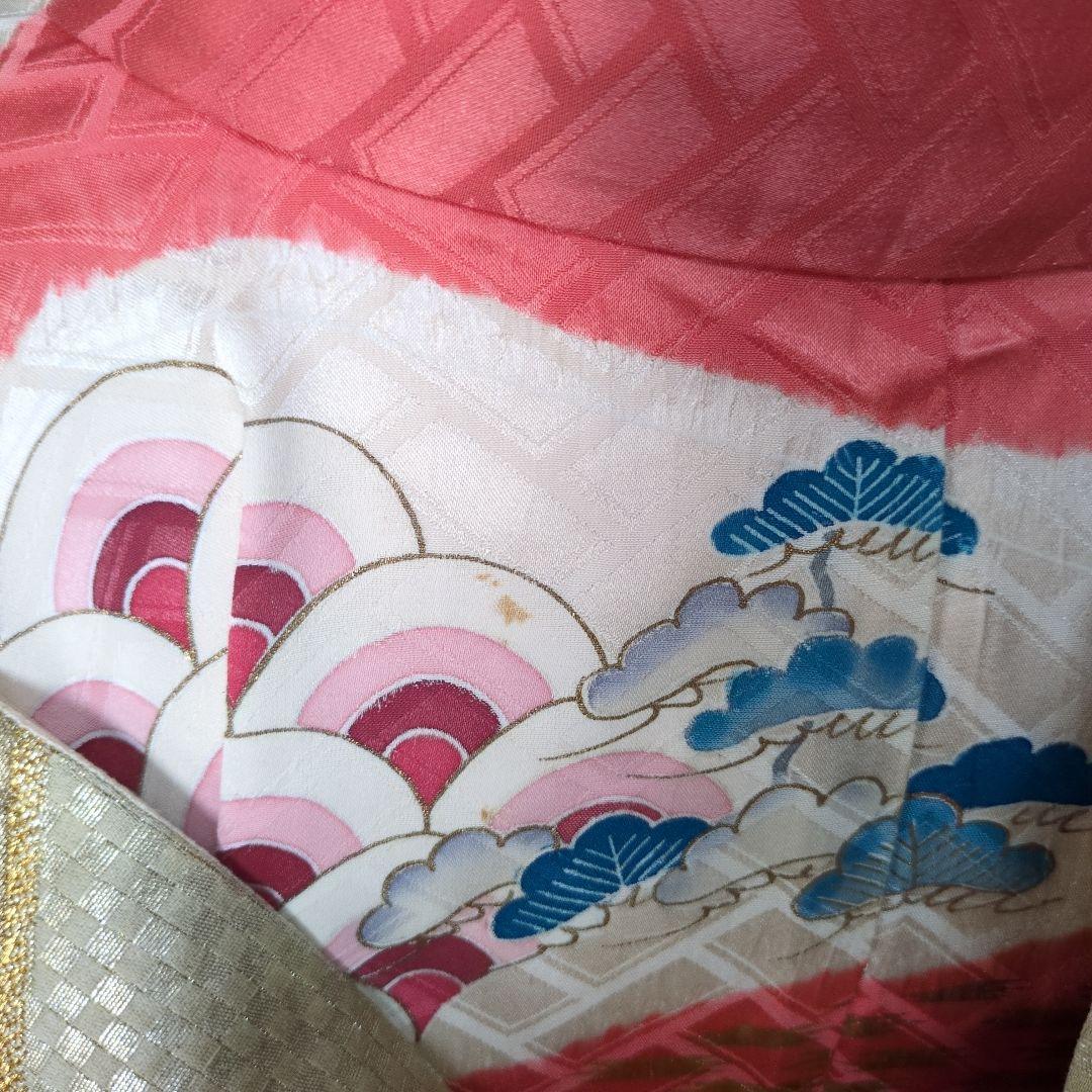 ✨50% OFF✨振袖 ピンク系 花柄 金色の帯長襦袢の3点セット