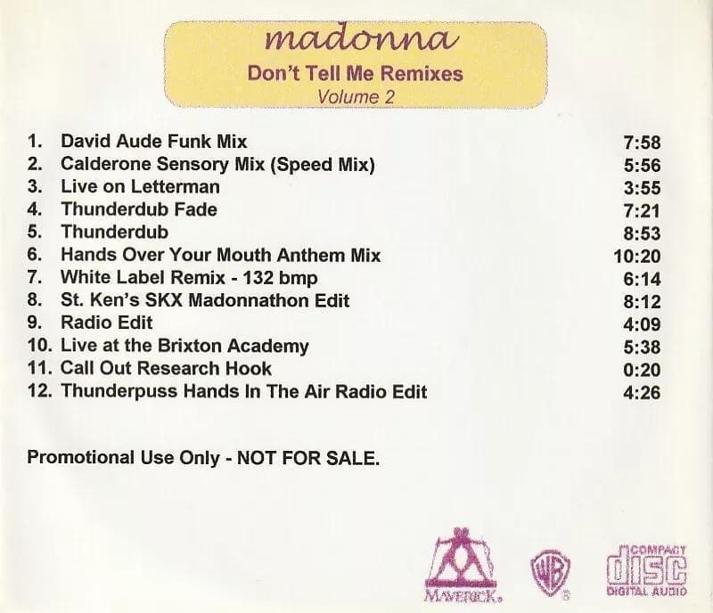 MADONNA　Don't Tell Me REMIXES 2　リミックス集CD