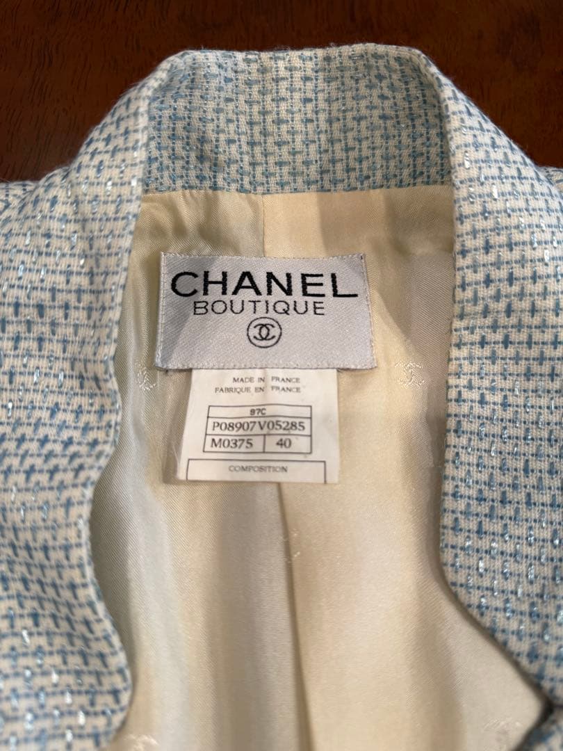 CHANEL シャネル　ビンテージノーカラーロングジャケット 40 CC