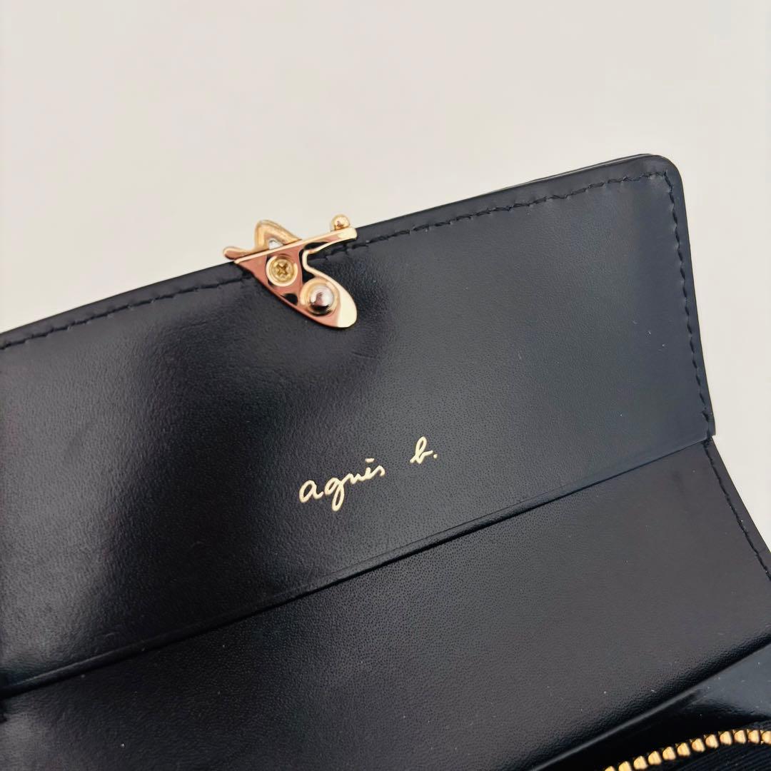 Agnes b アニエスベー 三つ折り財布金具ロゴラウンドジップレザー