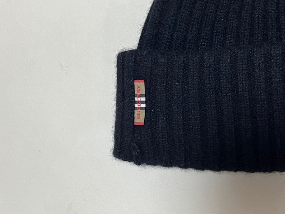 BURBERRY バーバリー　黒リブ編みニット帽