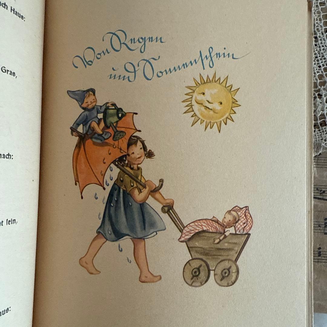 1940年ビンテージ愛らしい挿絵のドイツ絵本　洋書　古書ジャンクジャーナル素材に