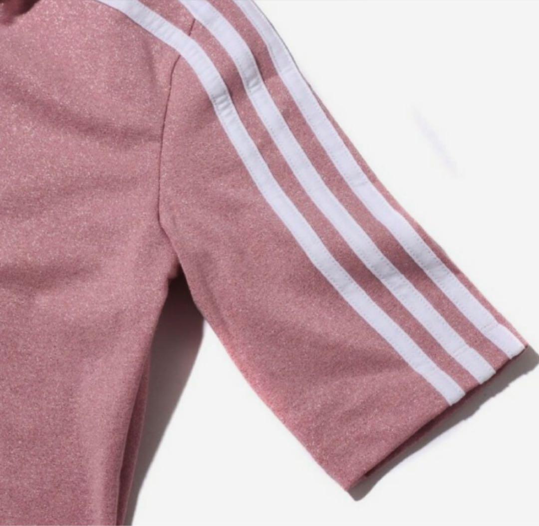 アディダス ハイネック ラメTシャツ モックネック L ピンクadidas