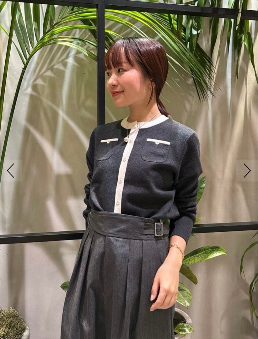 キャバンCABaN コットンカシミヤ バイカラークルーネックカーディガン