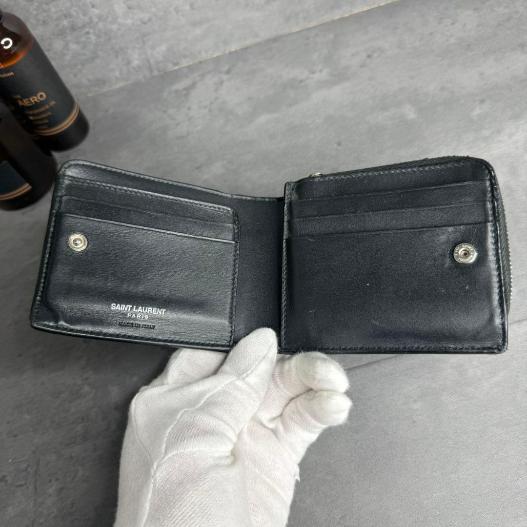 SAINT LAURENT 二つ折り財布 YSL カサンドラ L字ファスナー 黒