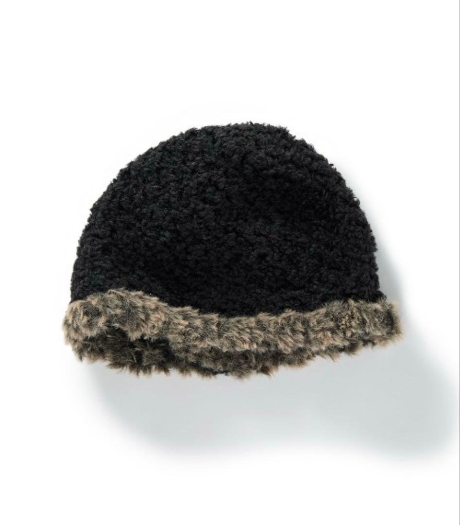 帽子 Fluffy-trim Mesh Knit Cap