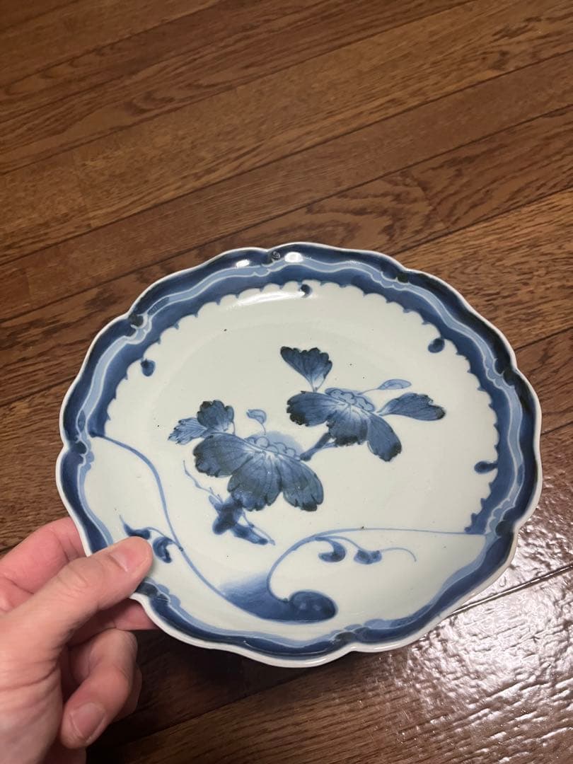 古伊万里　中皿　雪輪　草花　白抜き　銀杏　イチョウ　いちょう