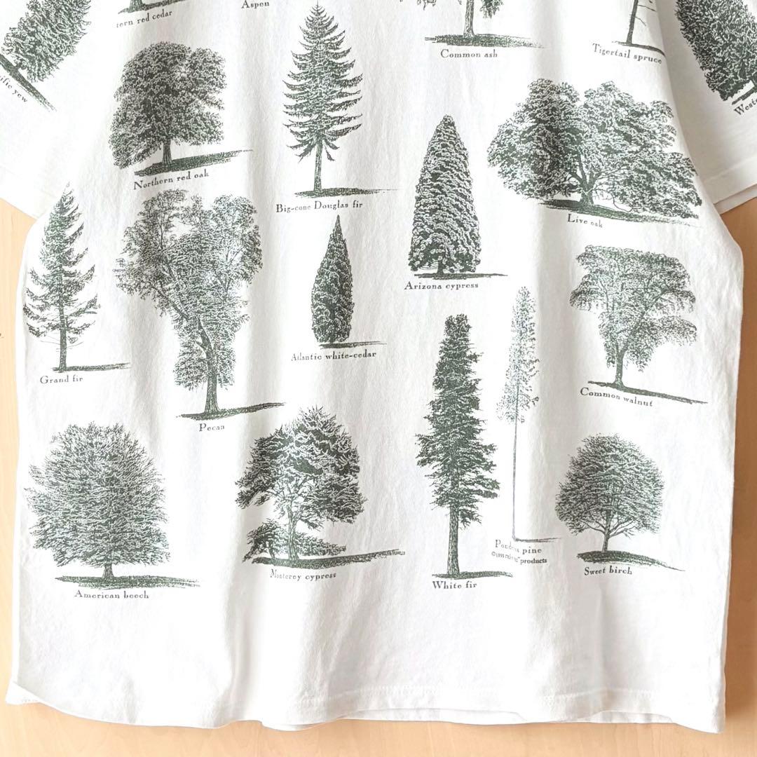 90s USA製古着　ヴィンテージ　Tシャツ　色々な樹木　グラフィック　生成り