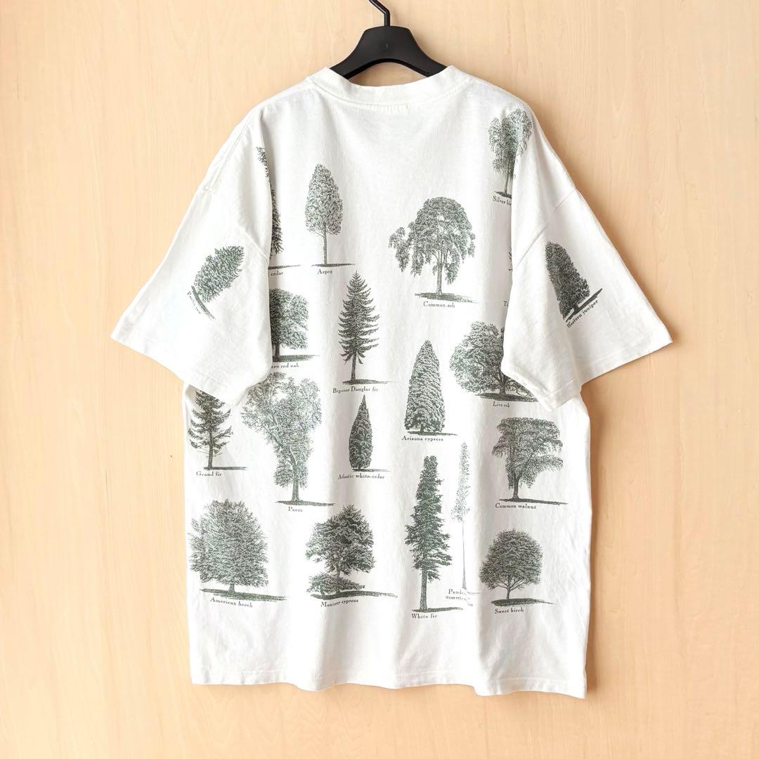 90s USA製古着　ヴィンテージ　Tシャツ　色々な樹木　グラフィック　生成り