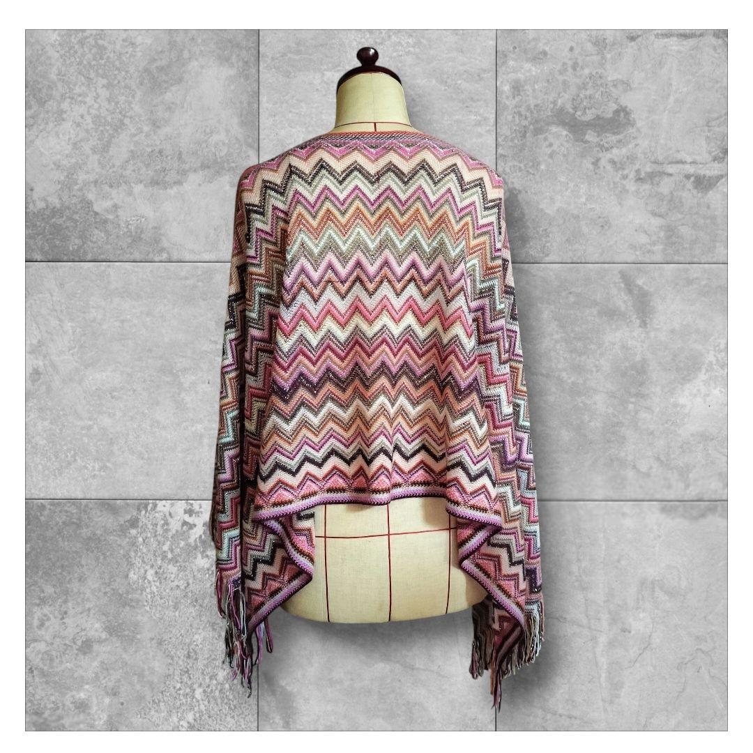 ミッソーニ MISSONI ジグザグパターン ポンチョ ストール フリンジ付き