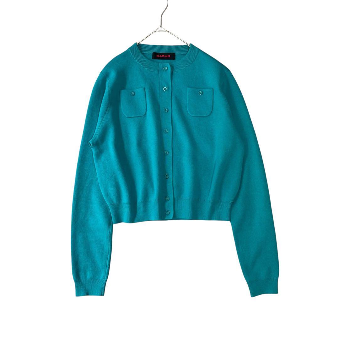 極美品✨CABaN コットンカシミヤクルーネックカーディガン ターコイズ XS
