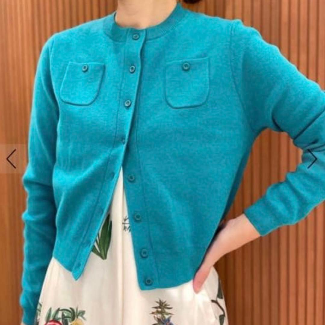 極美品✨CABaN コットンカシミヤクルーネックカーディガン ターコイズ XS