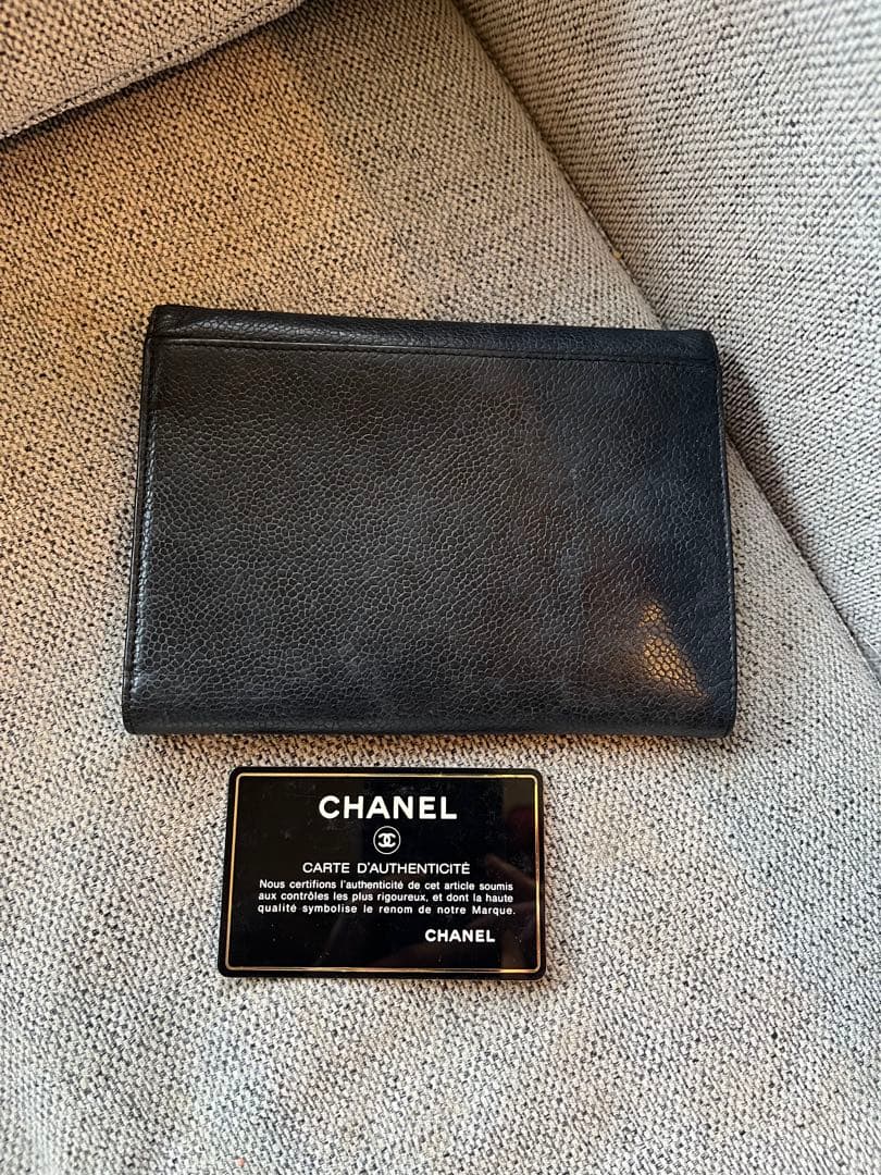 CHANEL ブラック 三つ折り財布 キャビアスキン
