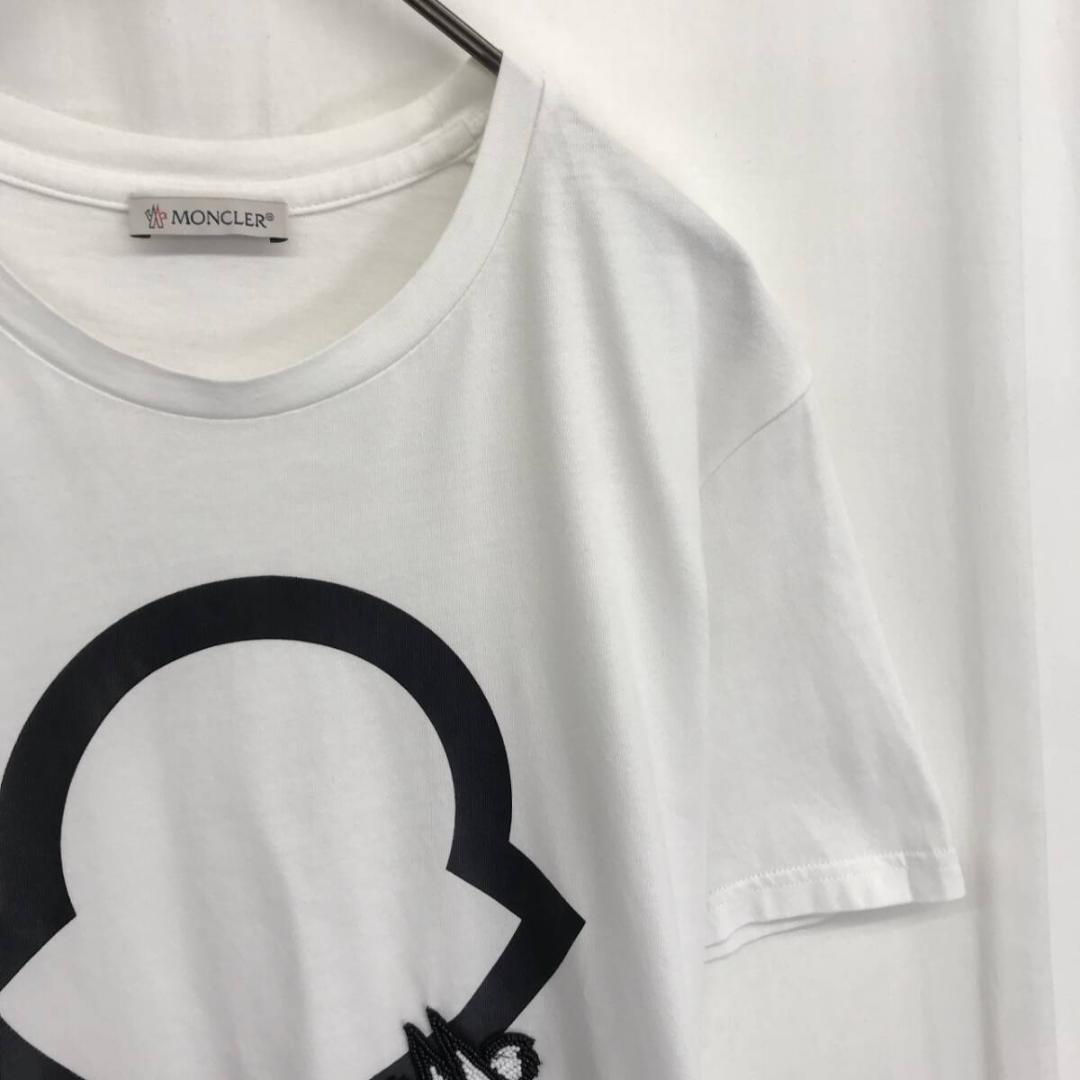 MONCLER : T-SHIRT GIROCOLLO ビーズロゴ刺繍●XS●白