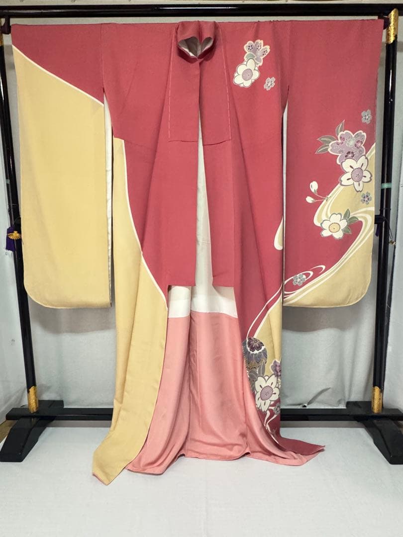 [極美品] 振袖　正絹　練色　ピンク　桜　成人式　卒業式　結婚式　大きめ　高身長