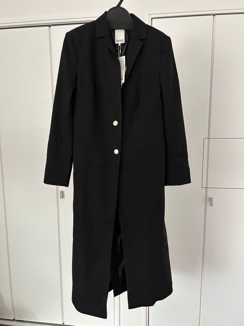 【タグ付き未使用】JENNEモダンロングジャケットSブラック定価39600円