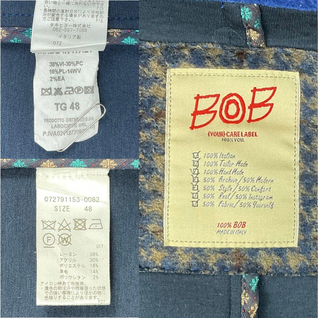 BOB　ボンディング　テーラードジャケット　ブートニエール　ブルー　伸縮性