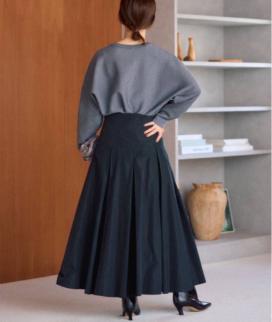 IENA LA BOUCLE ポリエステルタフタボリュームスカート ネイビー